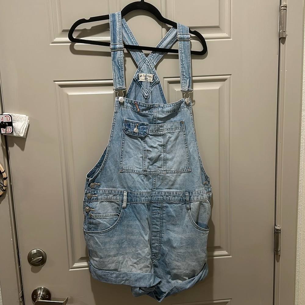 FREE PEOPLE denim overall shorts